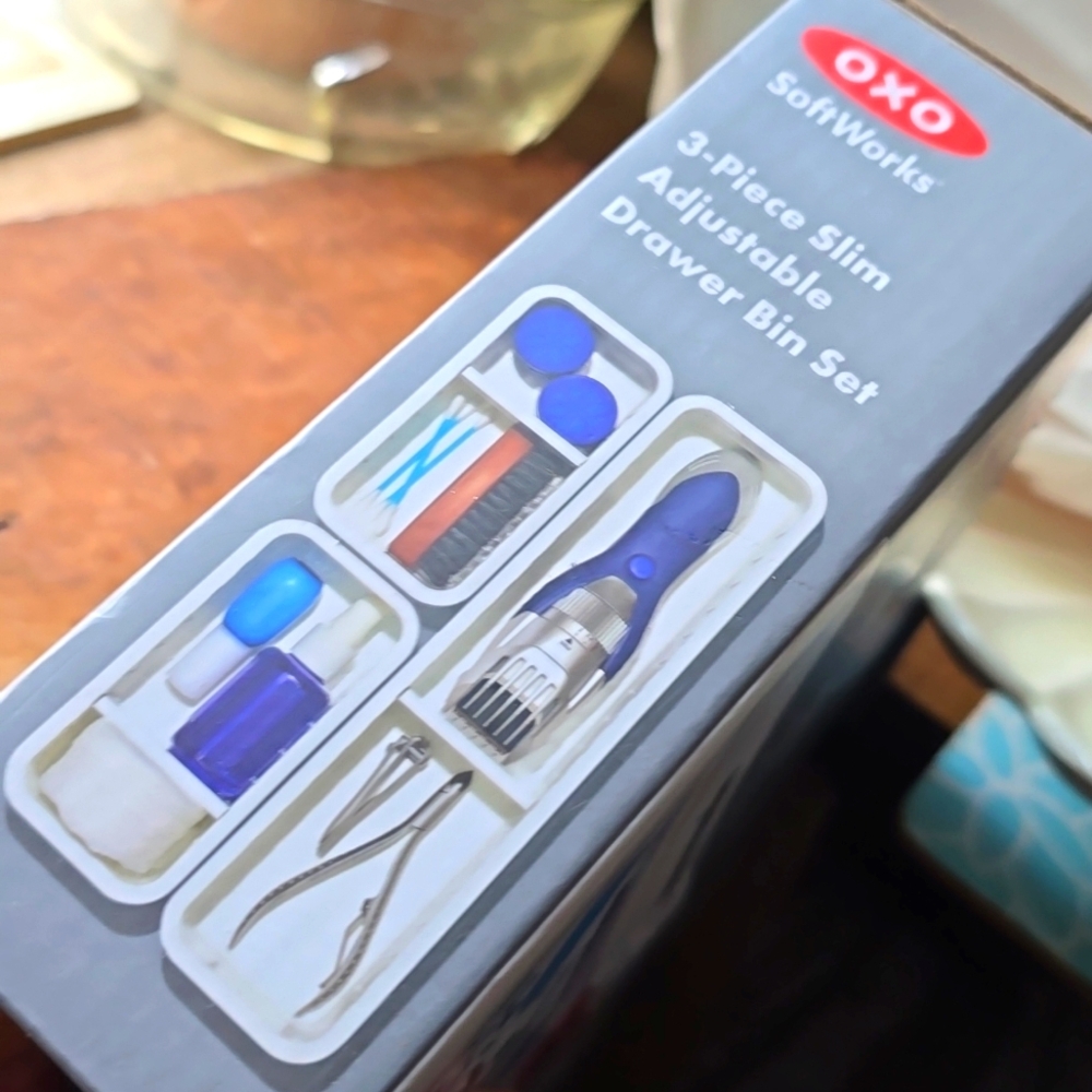 New OXO SoftWorks 3-Piece Slim Adjustable Drawer Bin Caddy Orfanizer Set New Box